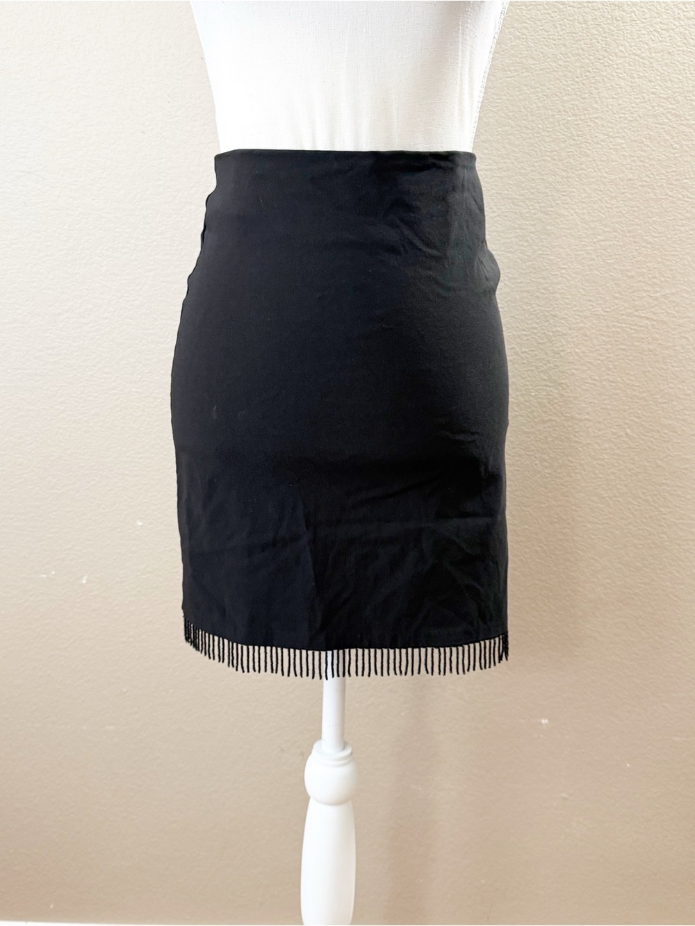 Cache Black Mini Skirt with beaded Fringe Trim size small